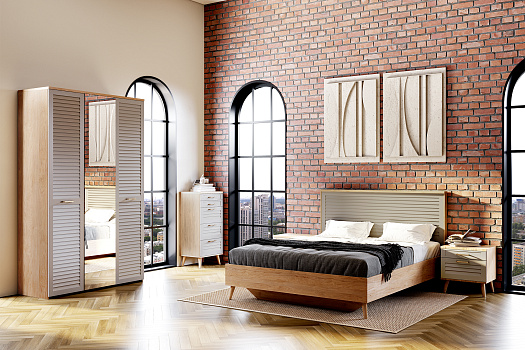 Спальня Гавана 1 дуб натуральный светлый / светло-серый софт