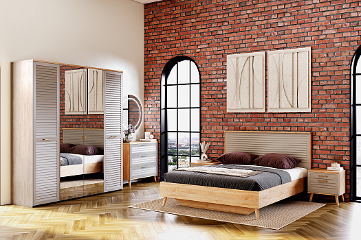 Спальня Гавана 2 дуб натуральный светлый / светло-серый софт