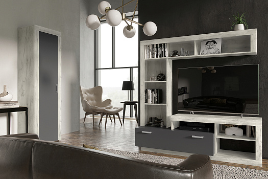 Модульная гостиная Ангара дуб крафт белый / графит