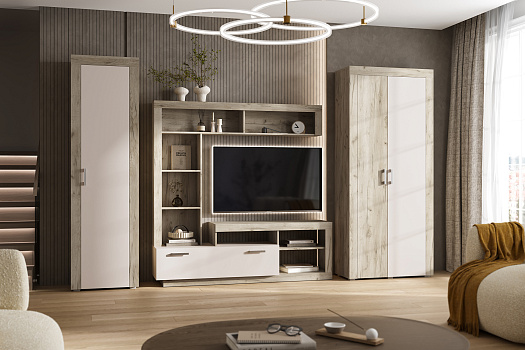 Модульная гостиная Ангара дуб крафт серый / кашемир