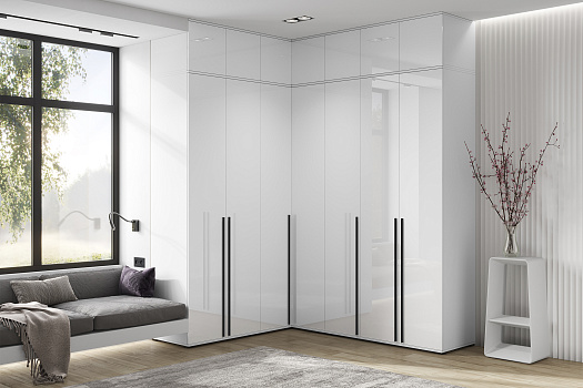 Комплект шкафов с антресолью Норд №4 белый / белый глянец