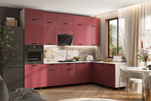 Кухня Техно 3.0 х 1.8 м компоновка №6 марсала глянец