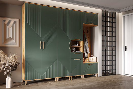 Модульная прихожая Ирис дуб крафт / браш мени грин