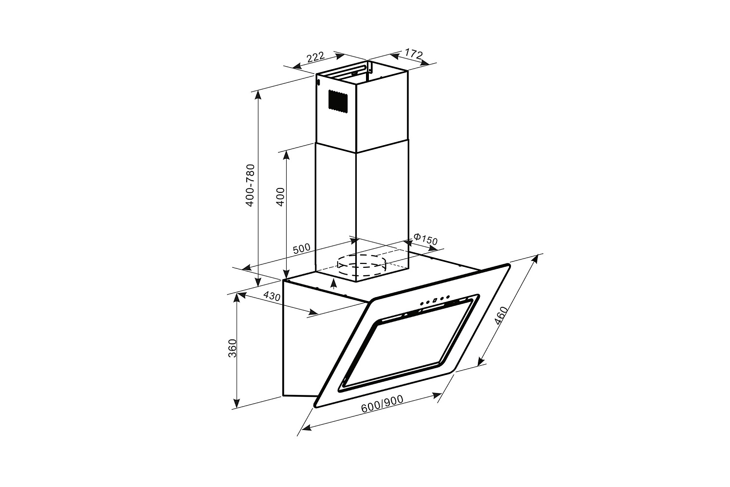 Наклонная вытяжка Oasis NA-60B черная