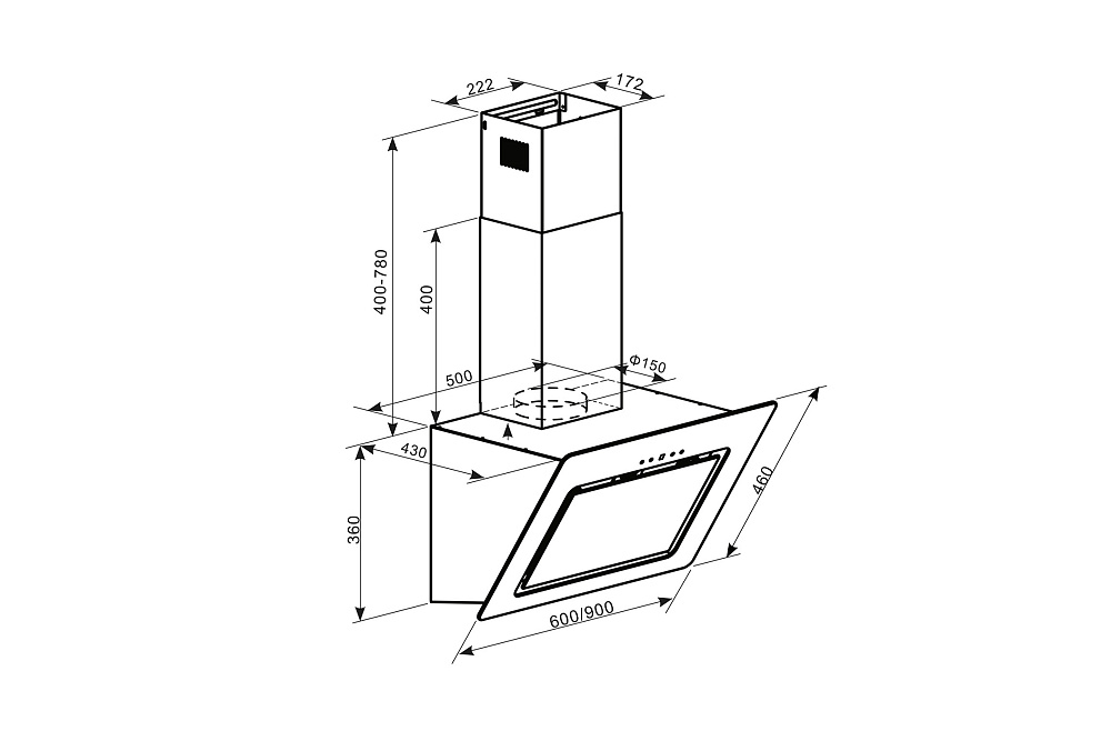 Наклонная вытяжка Oasis NA-60B черная