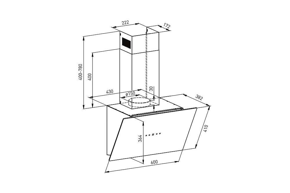 Наклонная вытяжка Oasis NB-60B черная