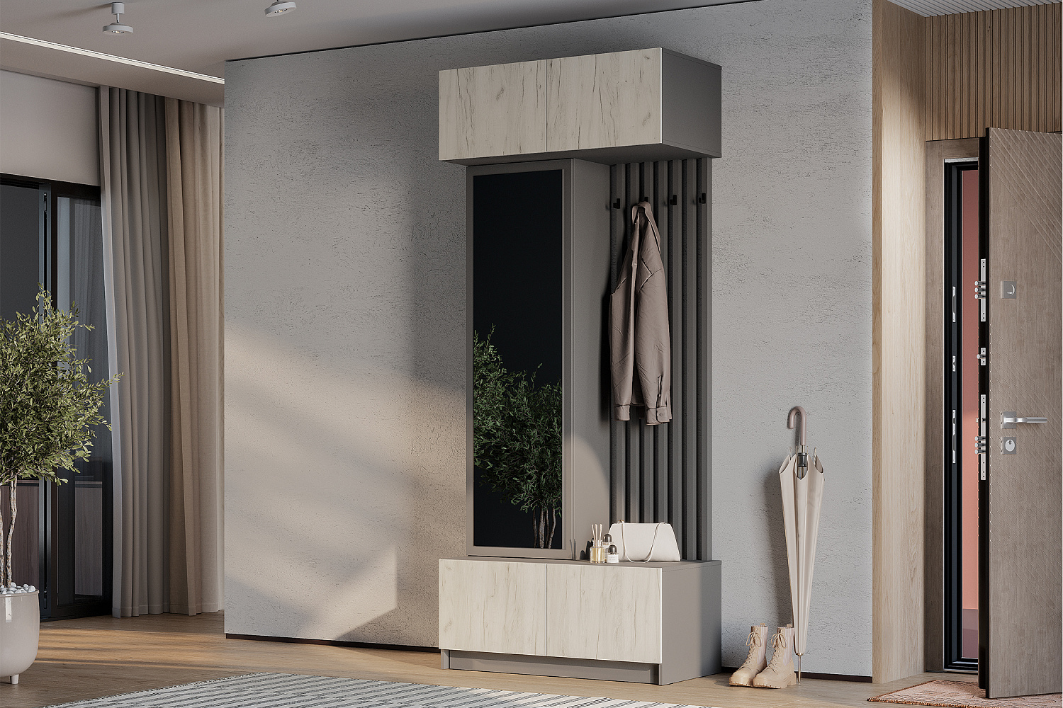 Прихожая Багира графит / крафт белый