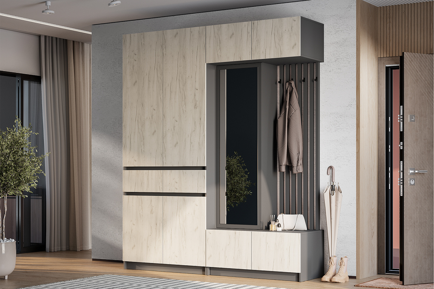 Прихожая Багира графит / крафт белый