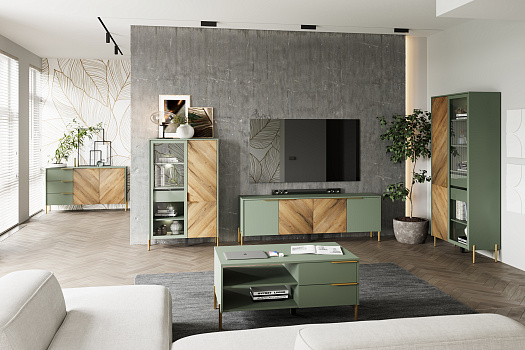 Модульная гостиная Siena дымчатый зеленый / дуб вотан