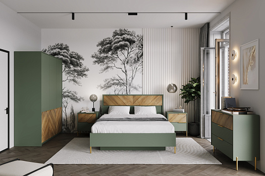 Модульная спальня Siena дымчатый зеленый / дуб вотан