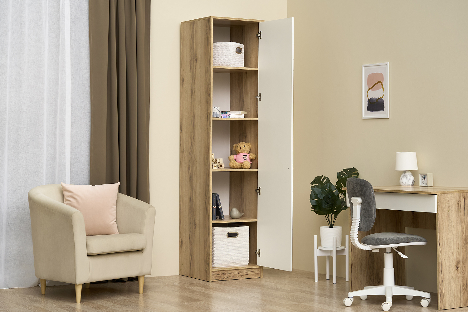 Пенал Киви ШК-01 белый / дуб делано