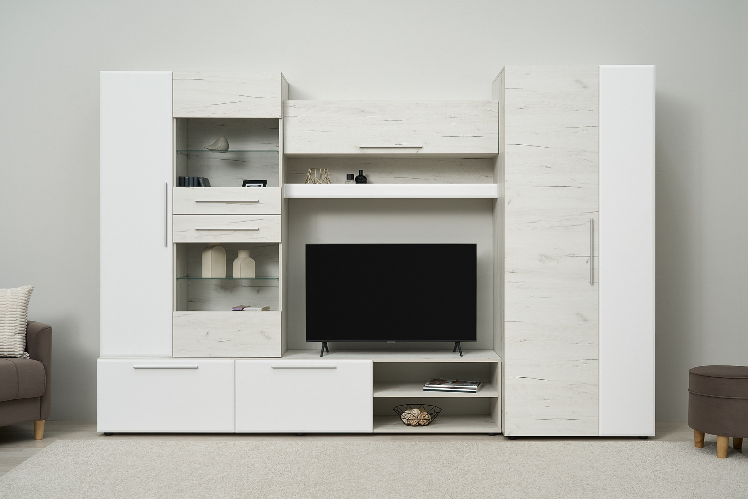 Стенка Сафари дуб крафт белый / матовый белый софт        