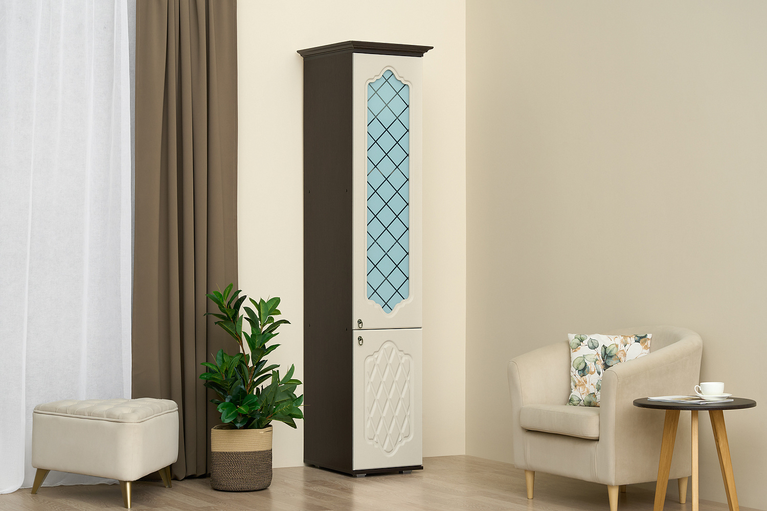 Пенал со стеклом Престиж жемчуг / венге