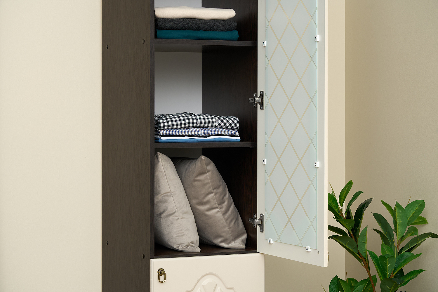 Пенал со стеклом Престиж жемчуг / венге