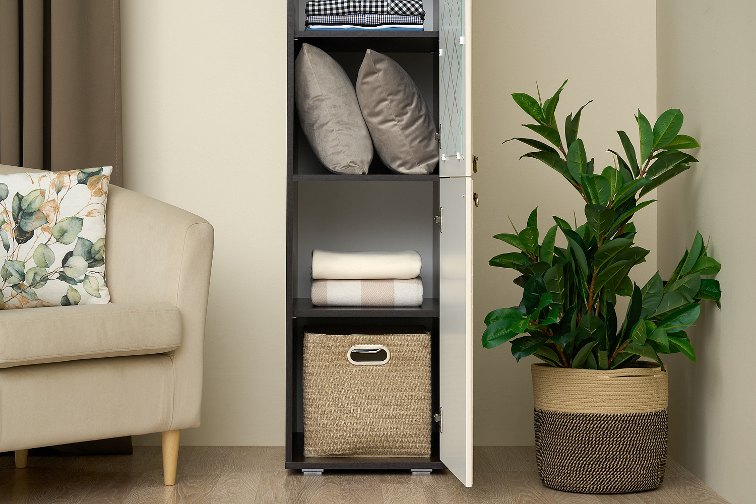 Пенал со стеклом Престиж жемчуг / венге