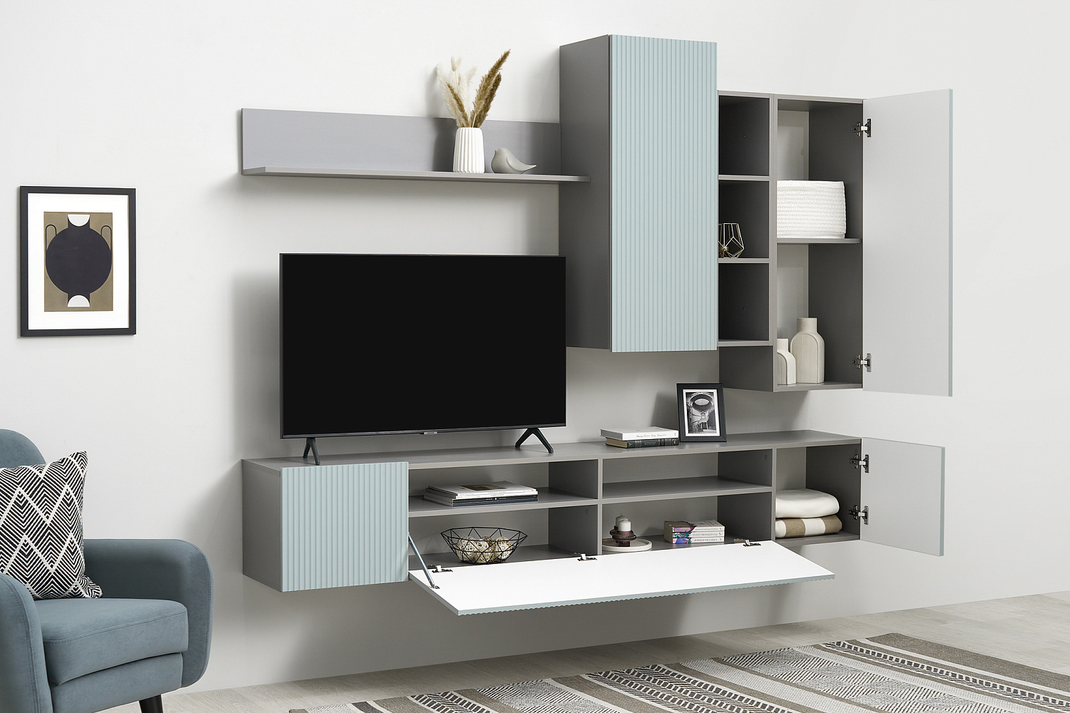 Стенка Сканди серый шифер / грин грей софт  