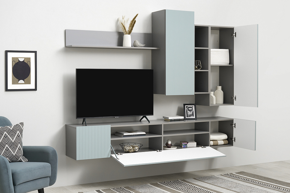 Стенка Сканди серый шифер / грин грей софт  