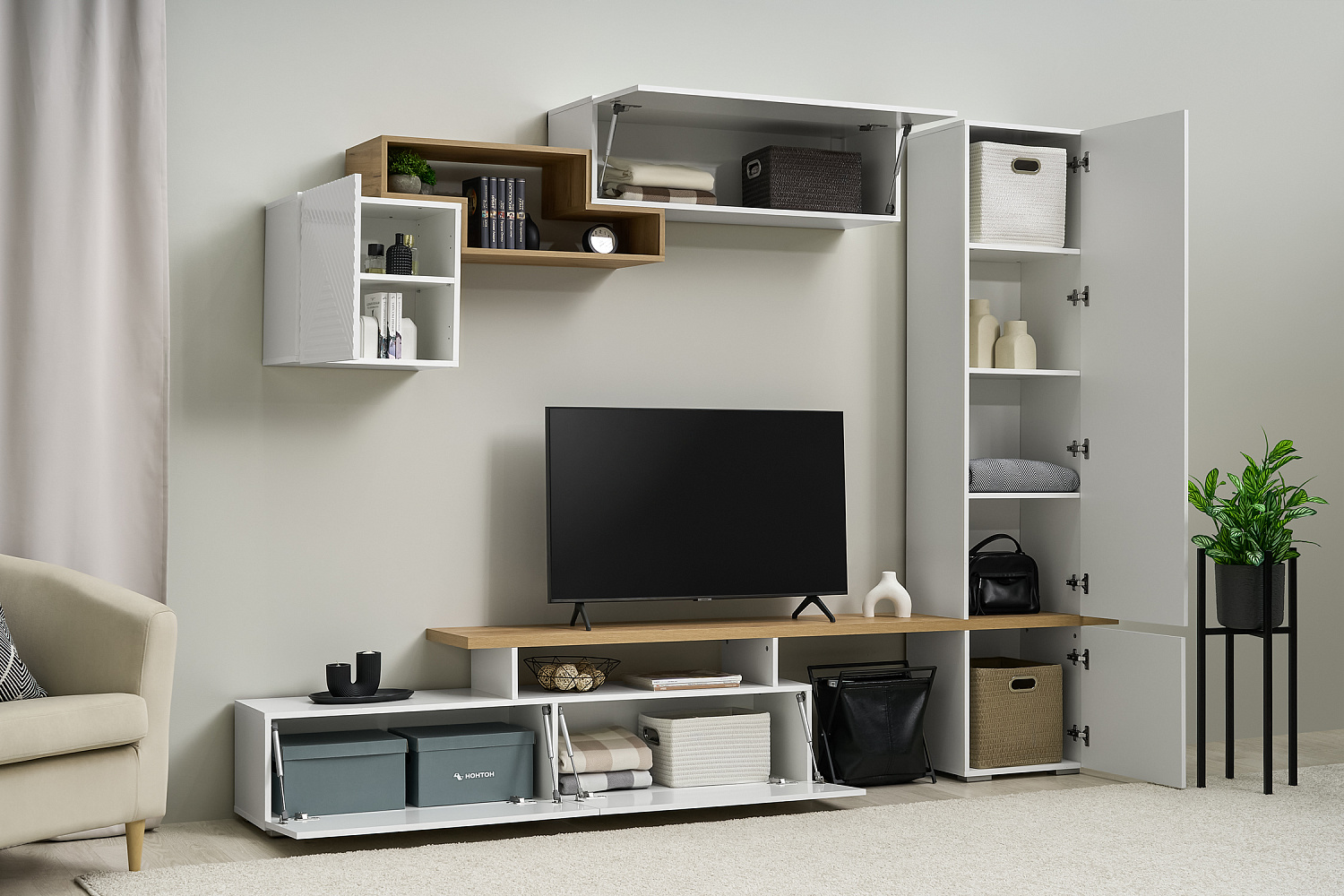 Стенка SkyFree белый / дуб крафт золотой