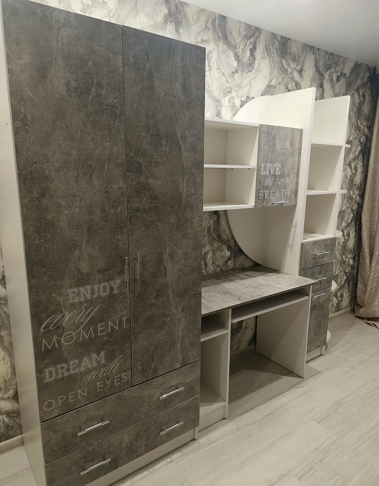 Стенка Юниор-2 Лофт бетон светлый / белый