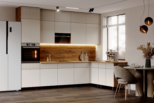 Кухня угловая Оливия New 3.0х1.8 м Компоновка №2 кашемир / дуб крафт