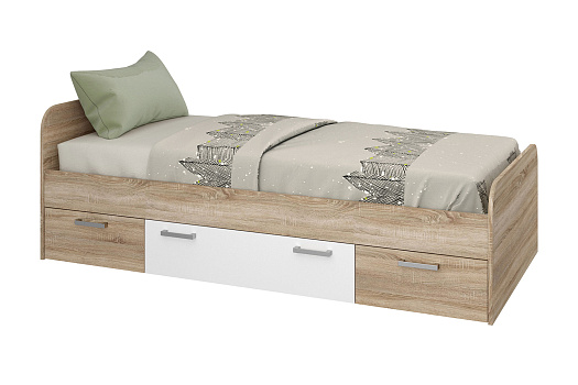 Кровать Мика с ящиками дуб сонома / белый