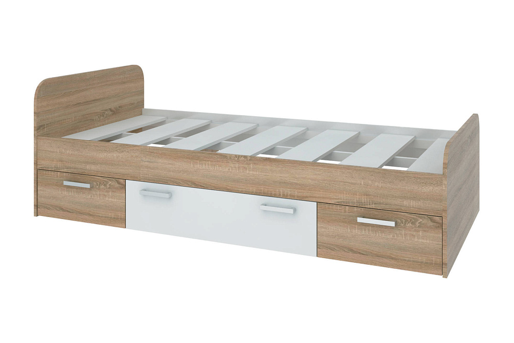 Кровать Мика с ящиками дуб сонома / белый