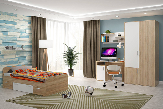 Спальня №4 Мика дуб сонома / белый