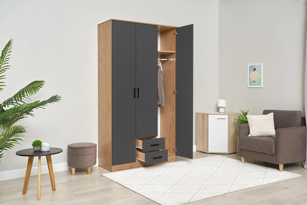 Шкаф Трио дуб вотан / графит