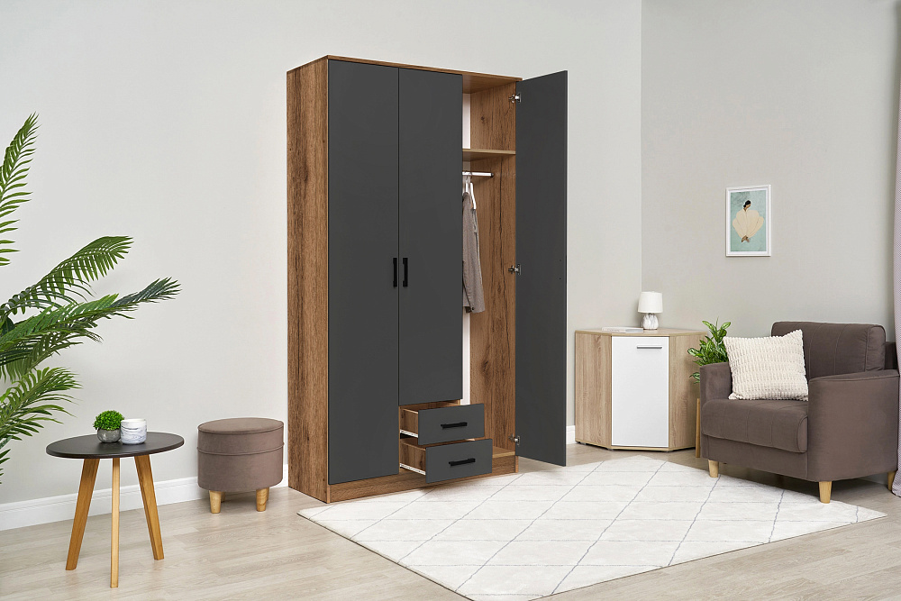 Шкаф Трио дуб делано / графит