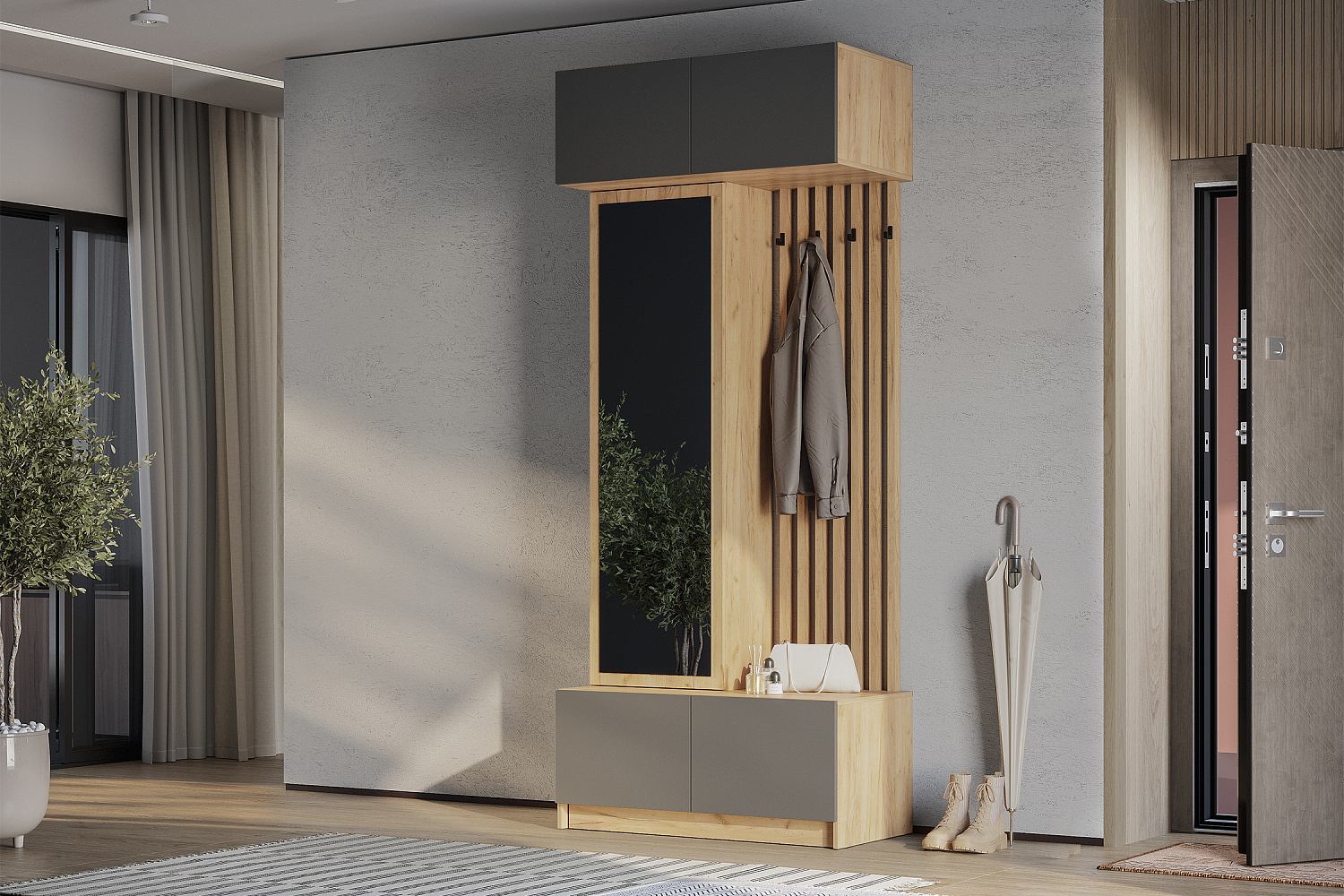 Прихожая Багира дуб крафт / графит