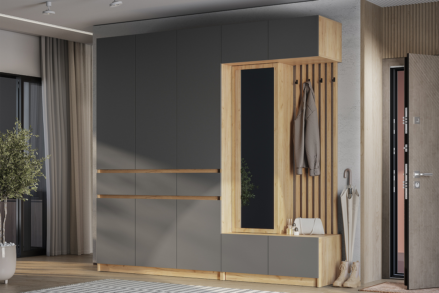 Модульная прихожая Багира дуб крафт / графит