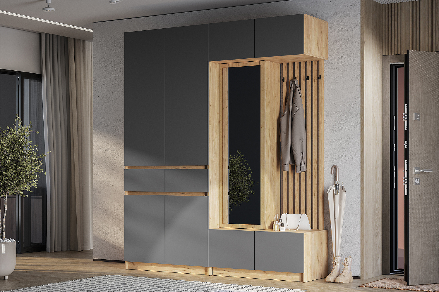 Модульная прихожая Багира дуб крафт / графит