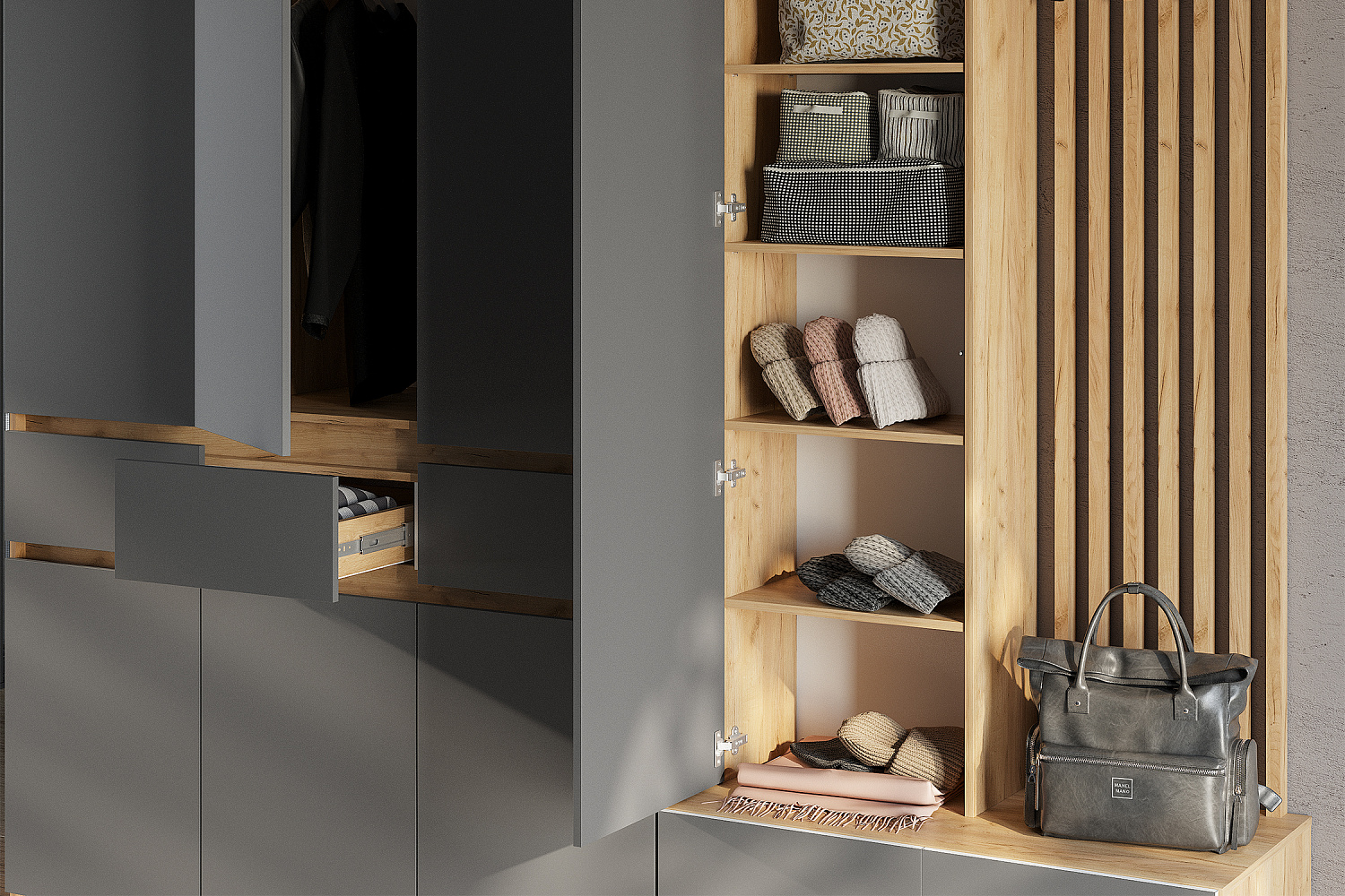 Модульная прихожая Багира дуб крафт / графит