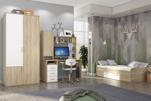 Спальня №2 Мика дуб сонома / белый