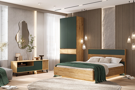 Спальня Роджина №2 дуб крафт / изумрудный
