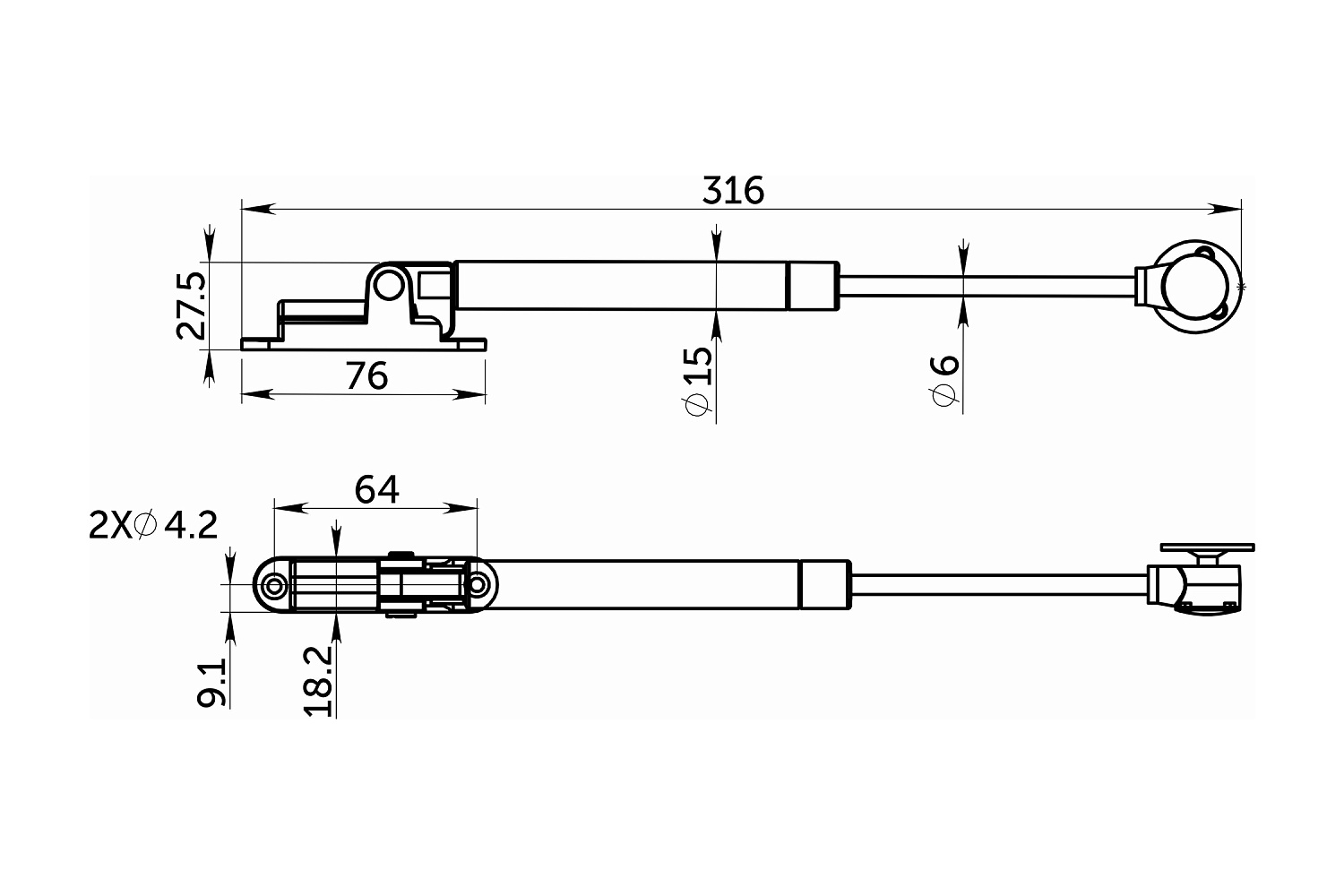 Подъемник газовый верхний AKS PLUS 80N с доводчиком белый