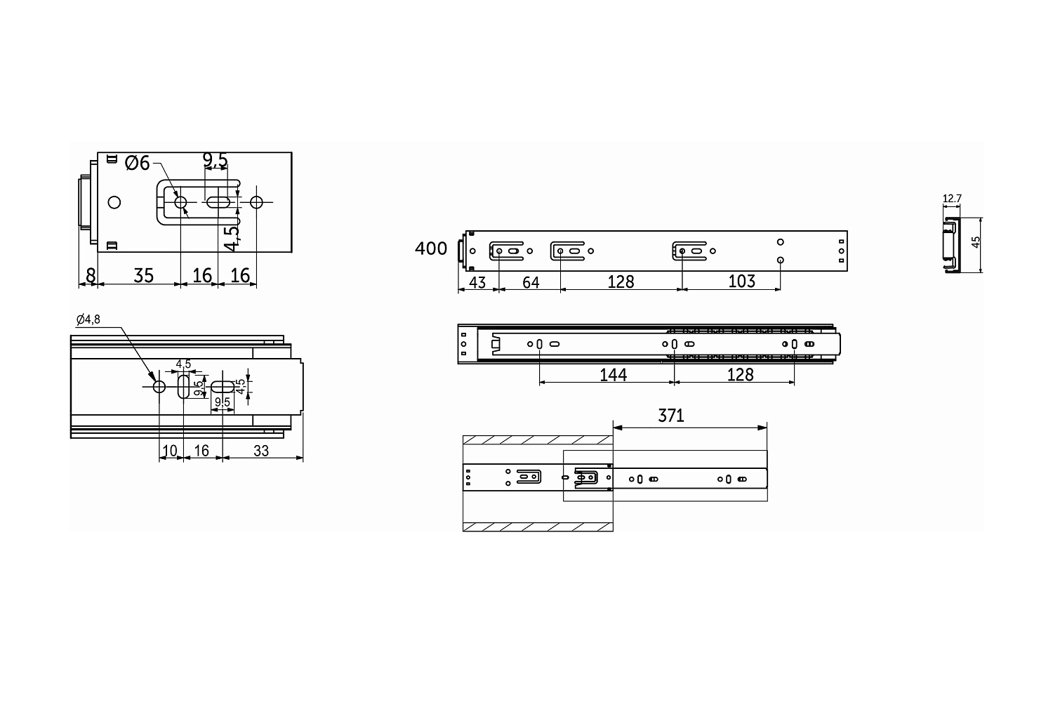 Направляющая шариковая PRIME L-400 Push to open А