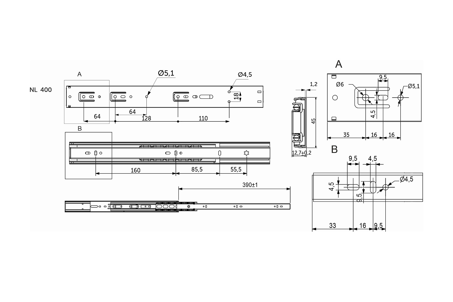Направляющая шариковая PRIME L-400 Soft close А