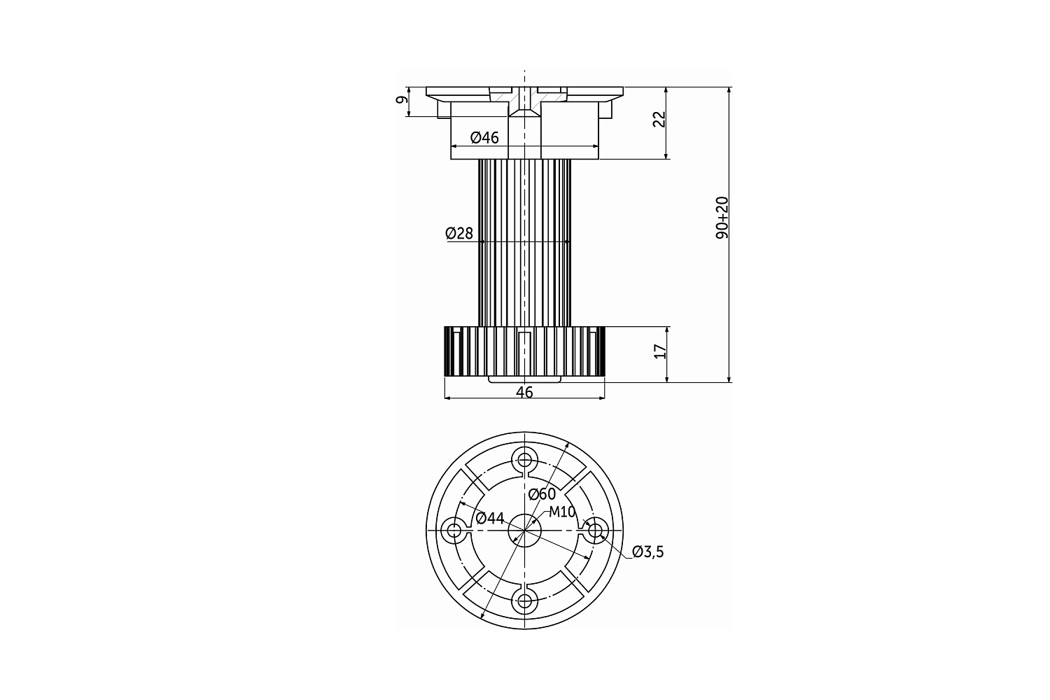 Опора кухонная AKS h100 трехсоставная черный