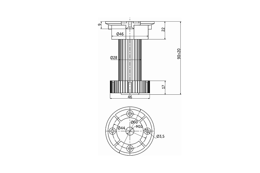 Опора кухонная AKS h100 трехсоставная черный