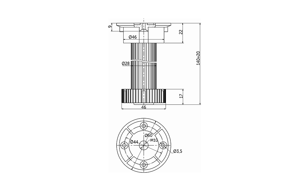 Опора кухонная AKS h150 трехсоставная черный