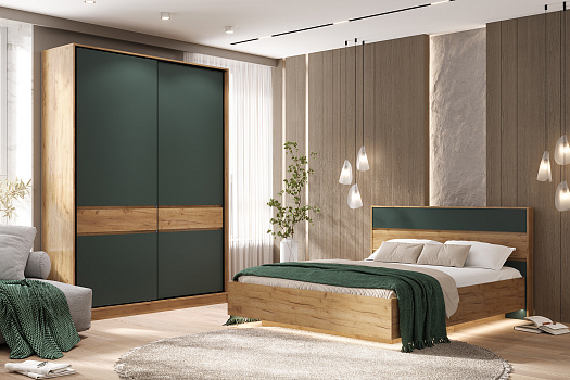 Модульная спальня Теллин дуб крафт / изумрудный
