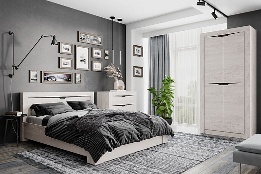 Модульная спальня Леонардо бетон пайн светлый / графит