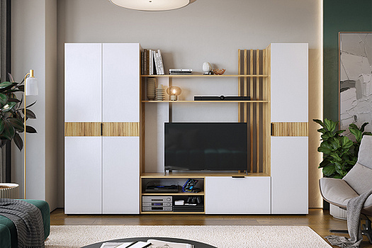 Модульная гостиная Бери дуб крафт золотой / белое дерево