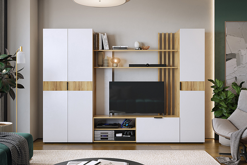 Модульная гостиная Бери дуб крафт золотой / белое дерево