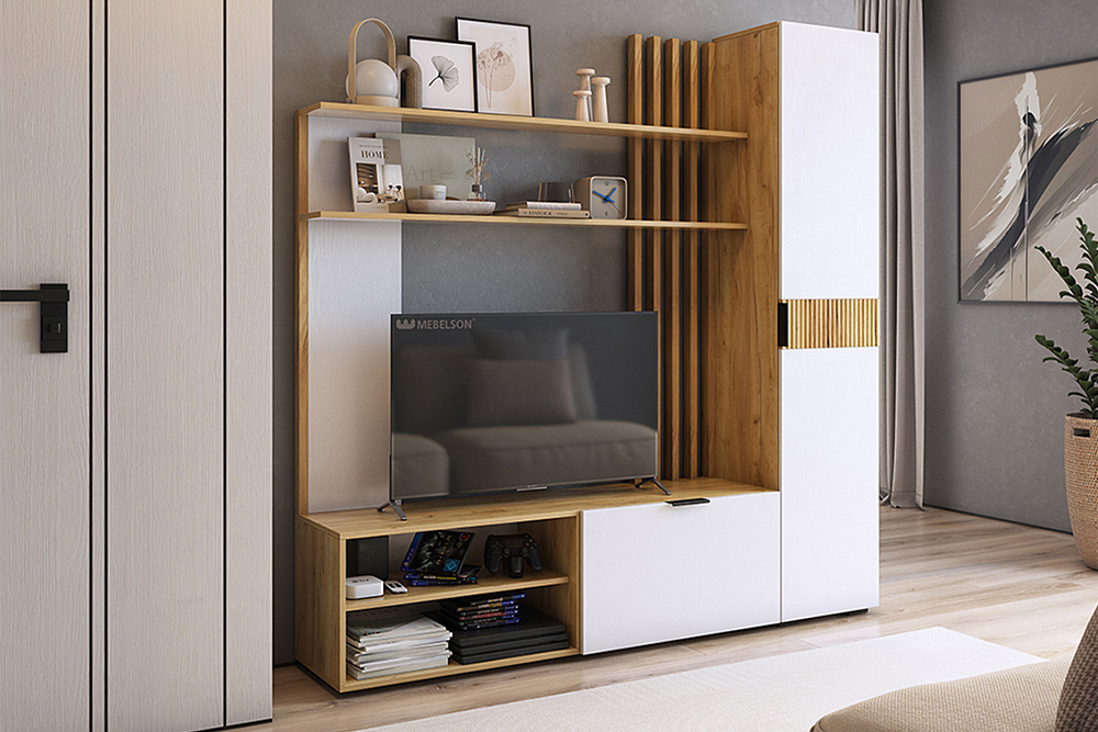 Модульная гостиная Бери дуб крафт золотой / белое дерево