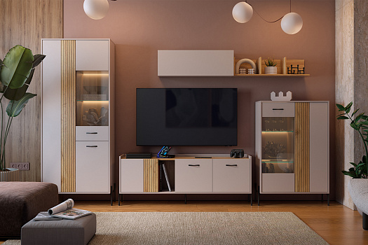 Модульная гостиная Доминика кашемир / дуб крафт золотой