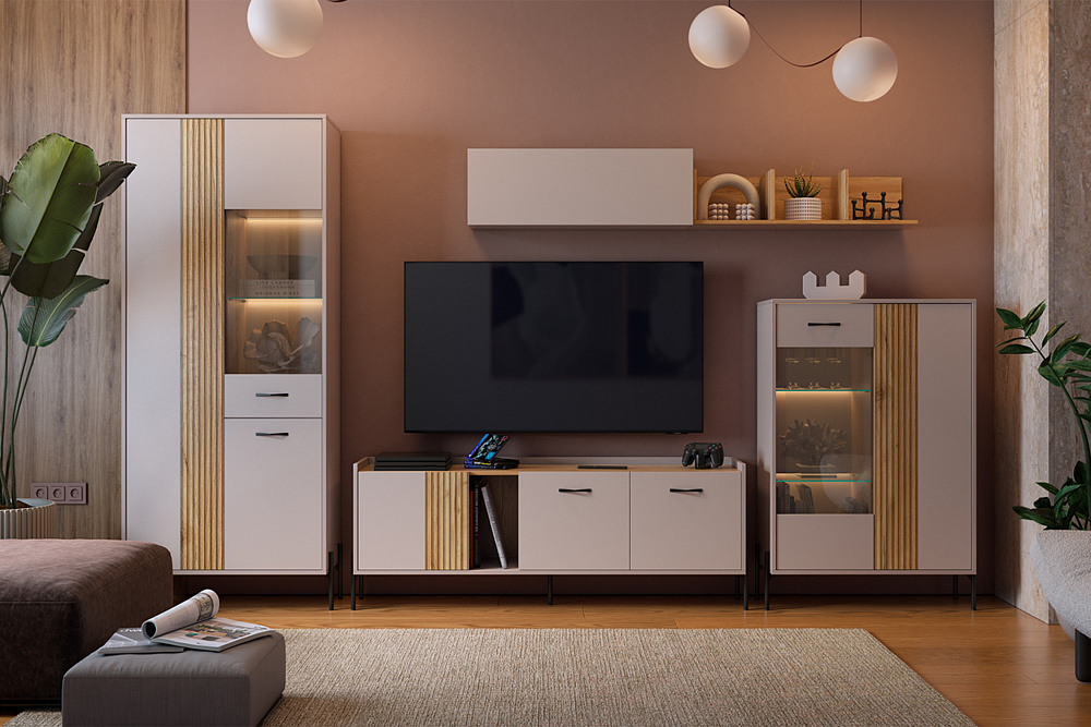 Модульная гостиная Доминика кашемир / дуб крафт золотой