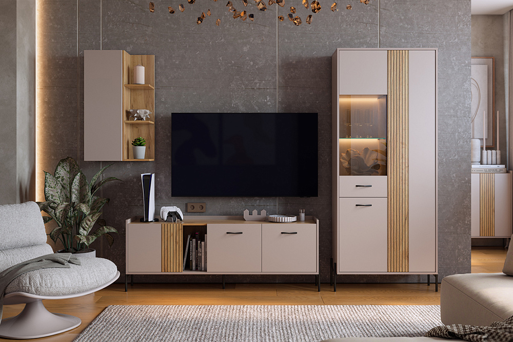 Модульная гостиная Доминика кашемир / дуб крафт золотой