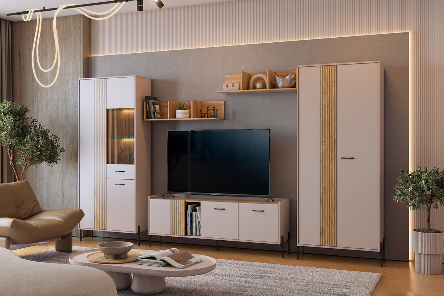 Модульная гостиная Доминика кашемир / дуб крафт золотой